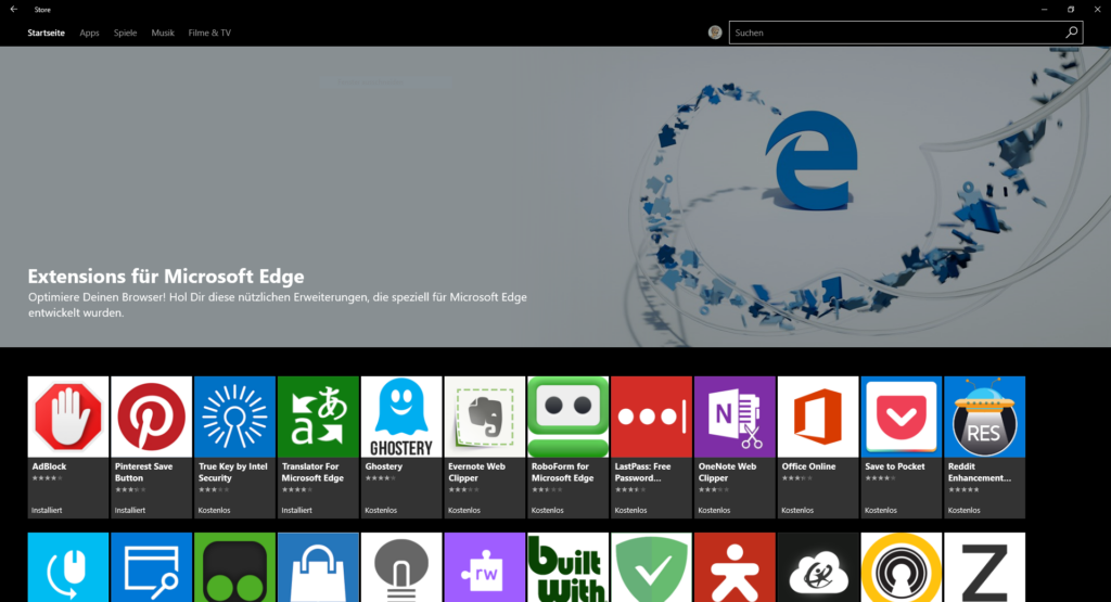 Neue Erweiterungen für Microsoft Edge verfügbar