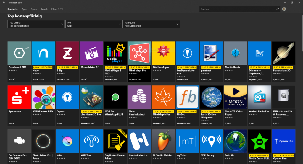 Microsoft Store hebt Rabatte farblich hervor