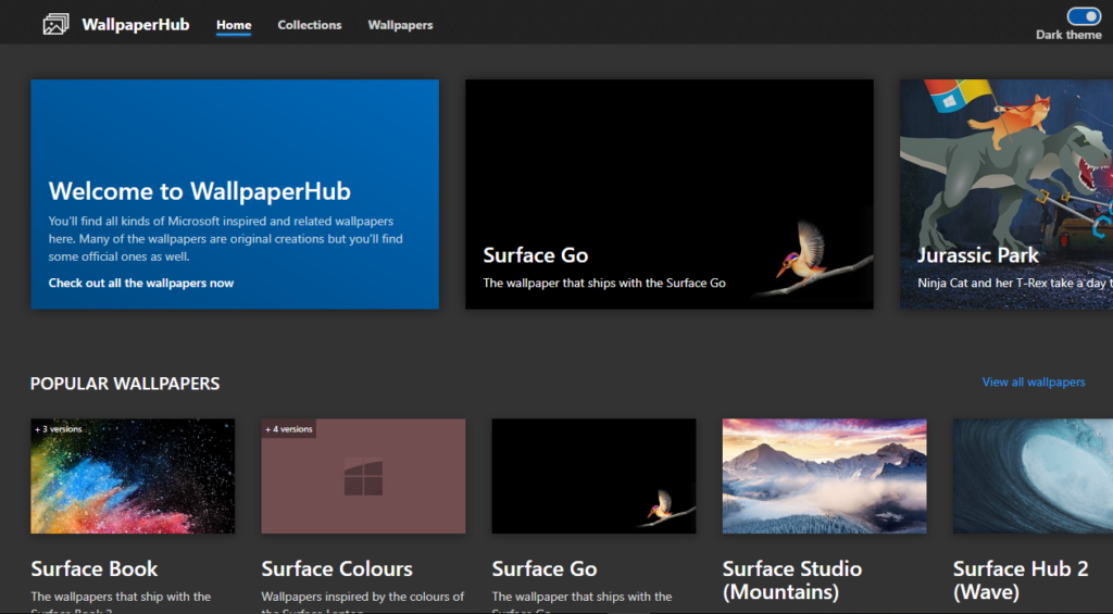 WallpaperHub: Ein großes Archiv voller Hintergrundbilder rund um Microsoft