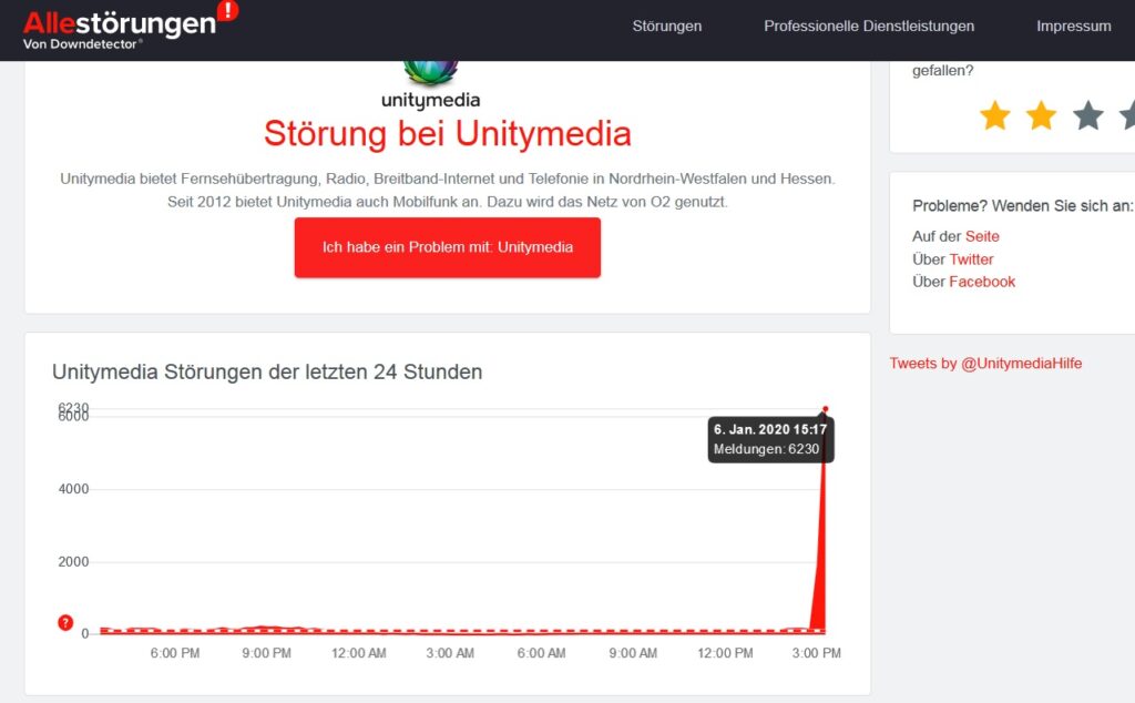 Massive Internet Störungen im Netz von Unitymedia 06.01.2020