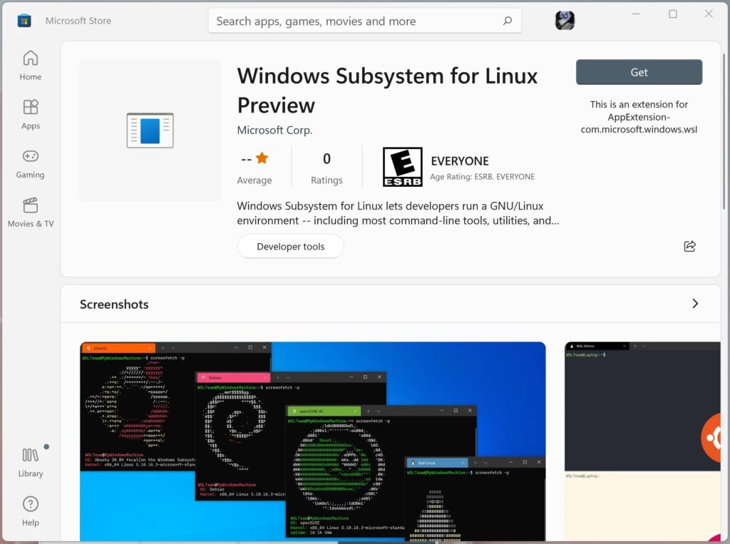 Neu im Store: Windows Subsystem for Linux (WSL)